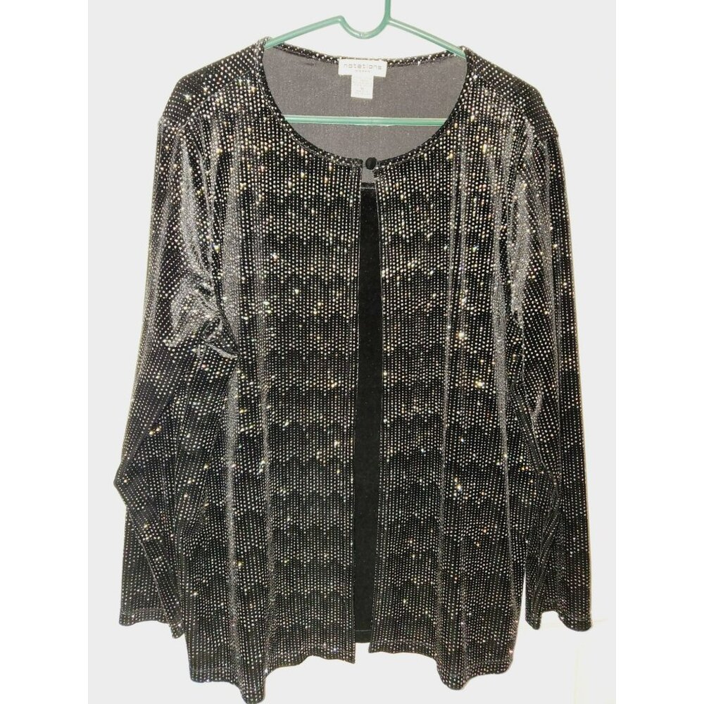 Notations Women plus size 1x black shinny top inside velvet shirt sewn in